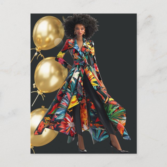 African American Black Queen Melanin Sista Shopp Holiday Postcard (Front)