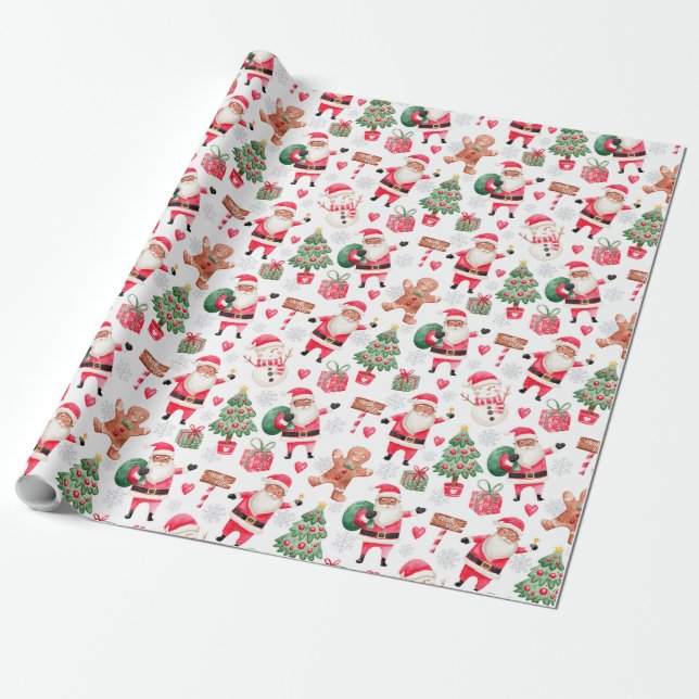 African American Black Santa Christmas  Wrapping Paper (Unrolled)