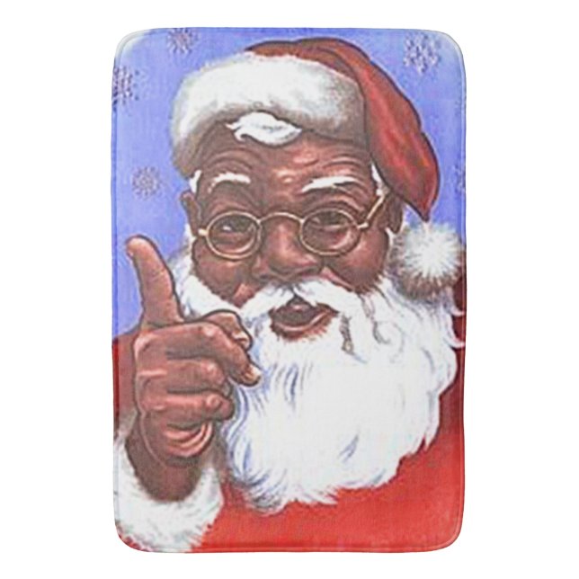 African American Black Santa Claus Christmas Bath Mat (Front Vertical)