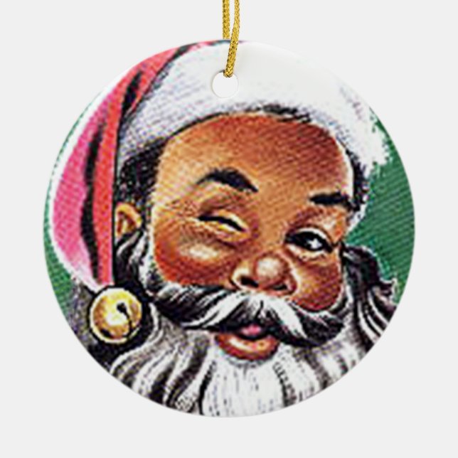 African American Black Santa Claus Christmas Ceramic Ornament (Front)