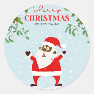 African American Black Santa Claus Christmas Classic Round Sticker