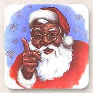 African American Black Santa Claus Christmas Coaster
