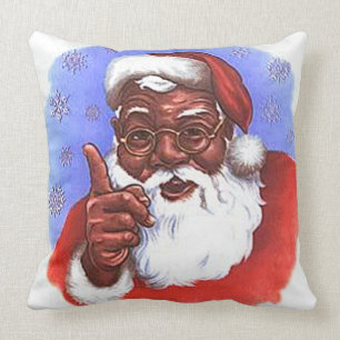 African American Black Santa Claus Christmas Cushion