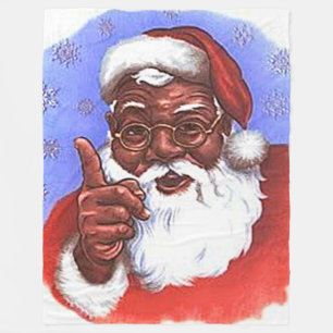 African American Black Santa Claus Christmas Fleece Blanket