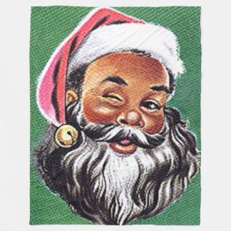 African American Black Santa Claus Christmas Fleece Blanket
