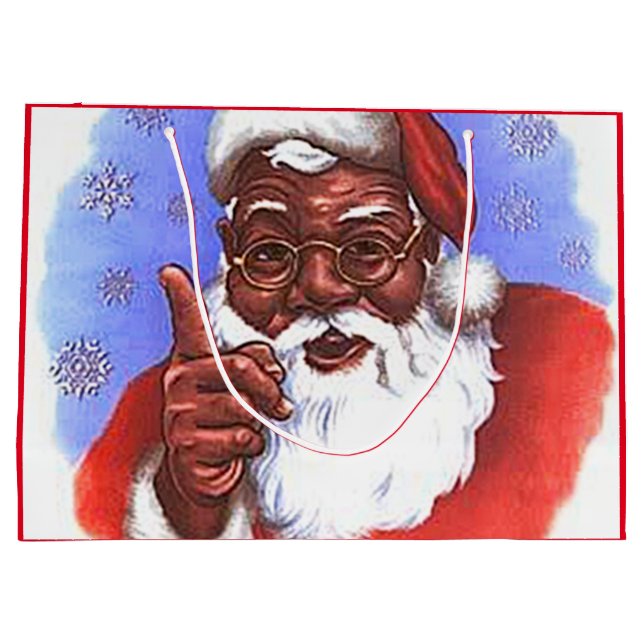 African American Black Santa Claus Christmas Large Gift Bag (Back)