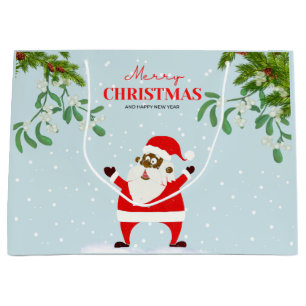 African American Black Santa Claus Christmas Large Gift Bag