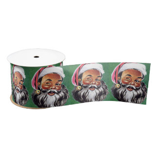African American Black Santa Claus Christmas Satin Ribbon