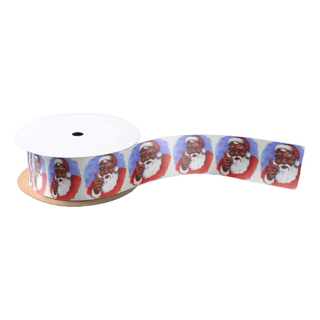 African American Black Santa Claus Christmas Satin Ribbon (Spool)