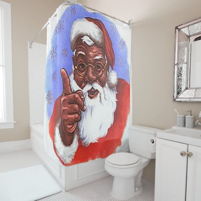 African American Black Santa Claus Christmas Shower Curtain (In Situ)