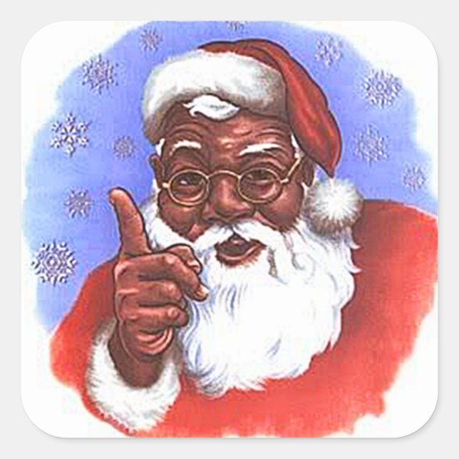 African American Black Santa Claus Christmas Square Sticker (Front)