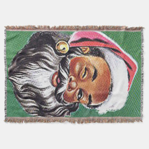 African American Black Santa Claus Christmas Throw Blanket