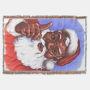 African American Black Santa Claus Christmas Throw Blanket