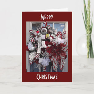 AFRICAN-AMERICAN BLACK SANTA WREATH HOLIDAY CARD