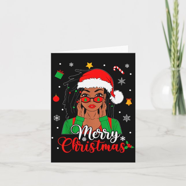 African American Black Woman Loc'd Girl Merry Chri Card (Front)
