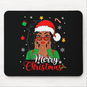 African American Black Woman Loc'd Girl Merry Chri Mouse Pad