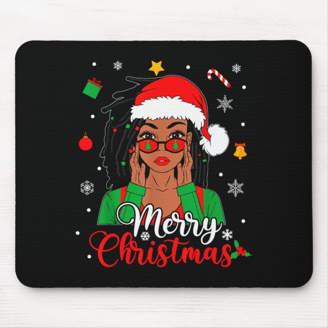 African American Black Woman Loc'd Girl Merry Chri Mouse Pad (Front)