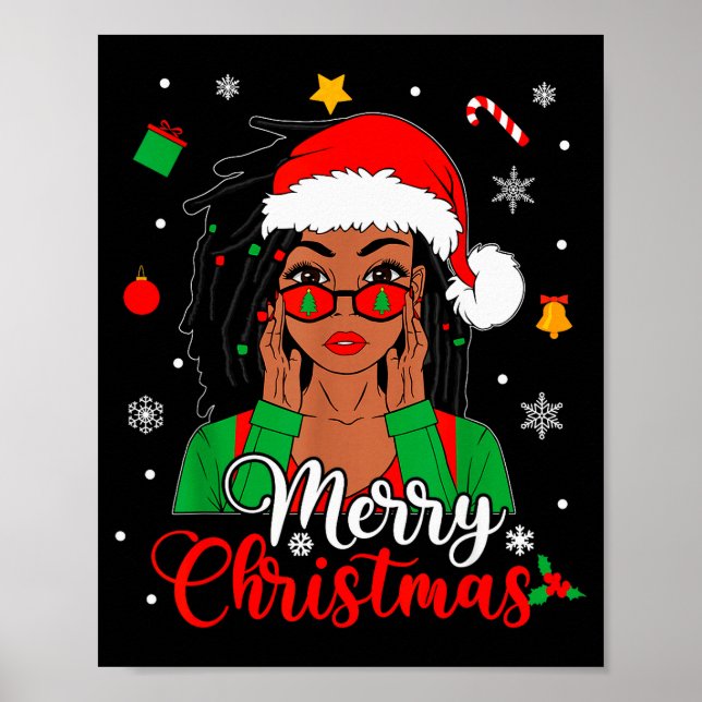 African American Black Woman Loc'd Girl Merry Chri Poster (Front)