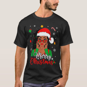 African American Black Woman Loc'd Girl Merry Chri T-Shirt