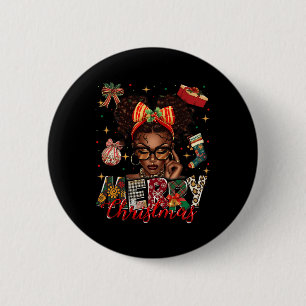 African American Black Woman Merry Christmas Pajam 6 Cm Round Badge