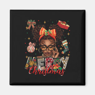 African American Black Woman Merry Christmas Pajam Magnet