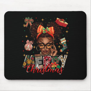 African American Black Woman Merry Christmas Pajam Mouse Pad