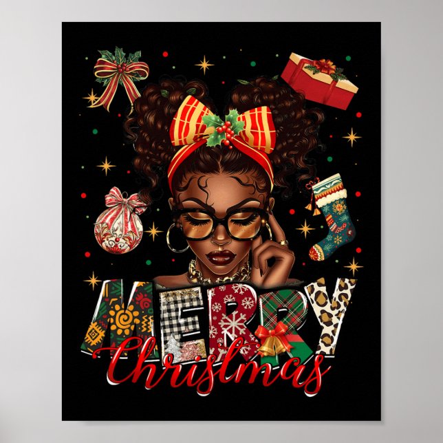African American Black Woman Merry Christmas Pajam Poster (Front)