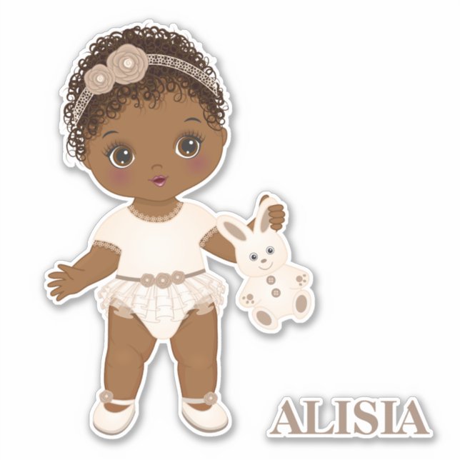 African American Boho Baby Girl Vinyl Sticker (Front)