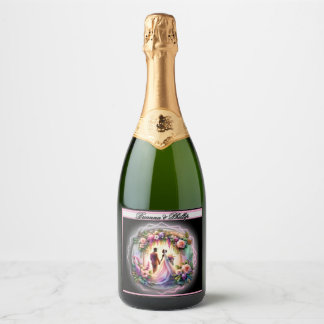 African-American Botanical Wedding  Sparkling Wine Label