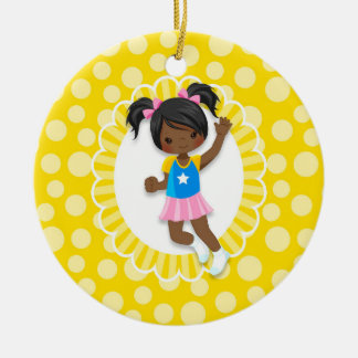 African American Bounce House Jumping Girl Ceramic Ornament