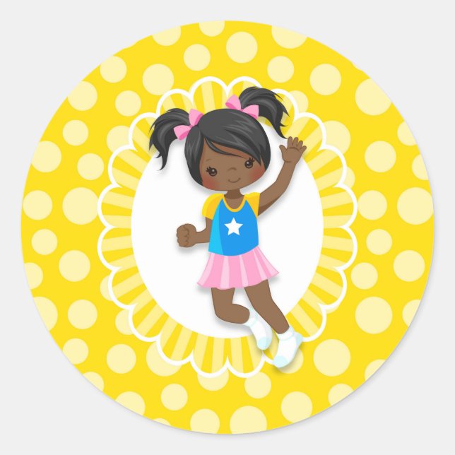 African American Bounce House Jumping Girl Classic Round Sticker (Front)