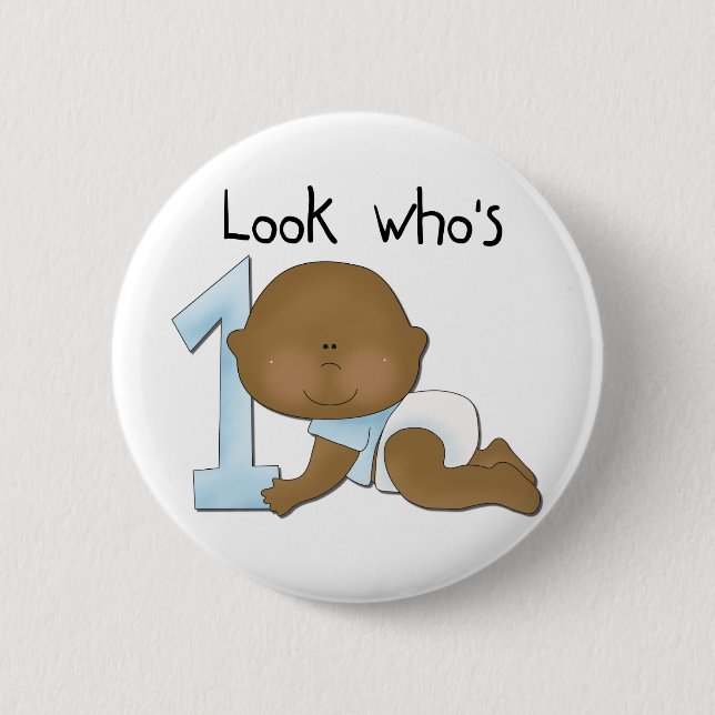 African American Boy 1st Birthday Tshirts and Gift 6 Cm Round Badge (Front)