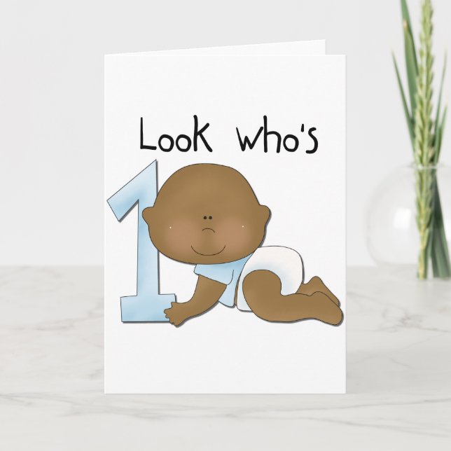 African American Boy 1st Birthday Tshirts and Gift Card (Front)