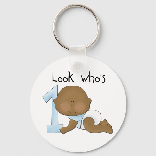 African American Boy 1st Birthday Tshirts and Gift Key Ring (Front)