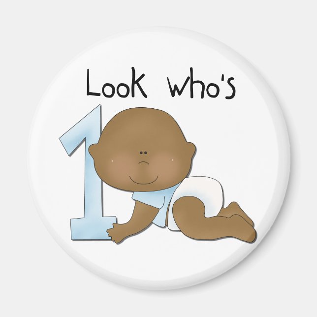 African American Boy 1st Birthday Tshirts and Gift Magnet (Front)