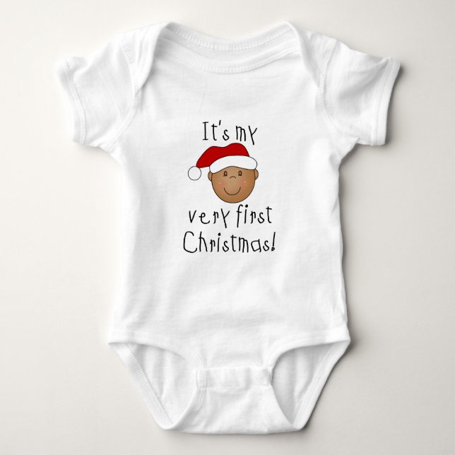 African American Boy 1st Christmas Baby Bodysuit (Front)