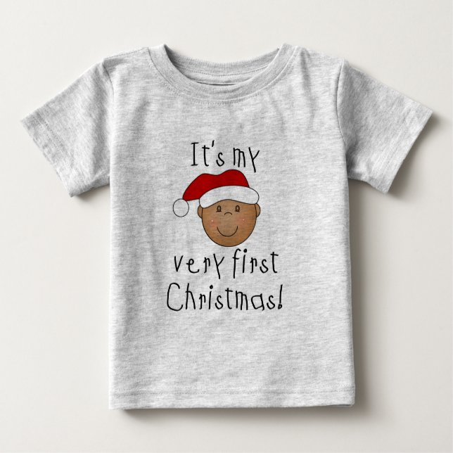 African American Boy 1st Christmas Baby T-Shirt (Front)