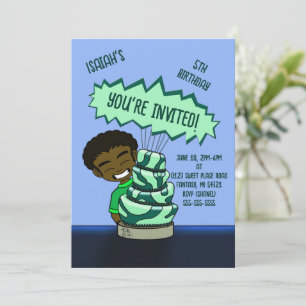 African American Boy and Cake Birthday Invitation