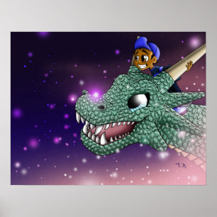 African American Boy and Dragon Poster
