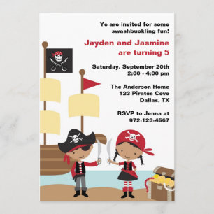African American Boy and Girl Pirate Invitations
