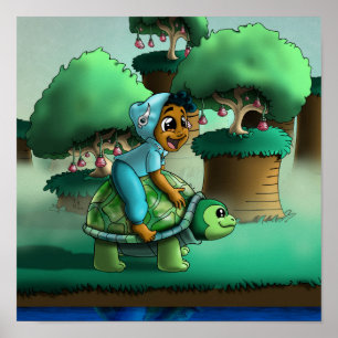 African American Boy and Turtle Poster
