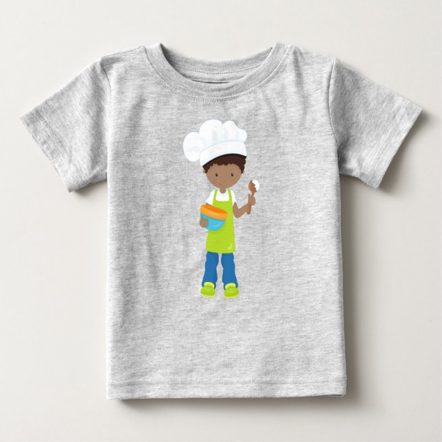 African American Boy, Baking, Baker, Bakery, Apron Baby T-Shirt (Front)