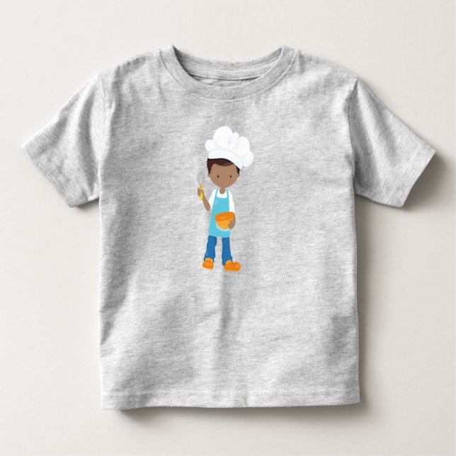 African American Boy, Baking, Baker, Pastry Chef Toddler T-Shirt (Front)