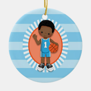 African American Boy Basketball Player Ceramic Ornament