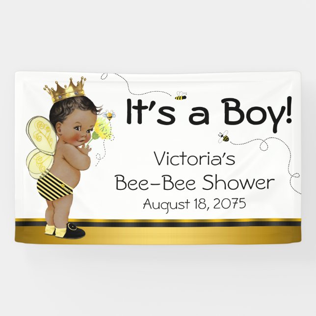 African American Boy Bee Baby Shower Banner (Horizontal)