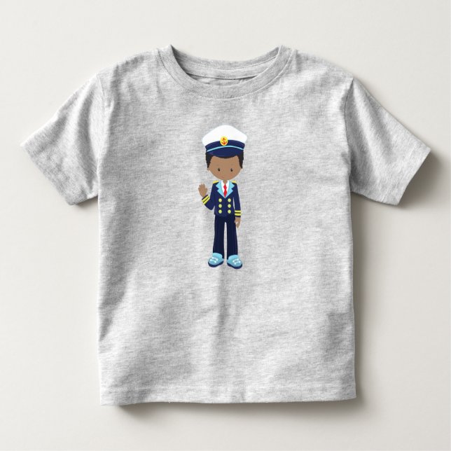 African American Boy, Boat Captain, Skipper, Sea Toddler T-Shirt (Front)