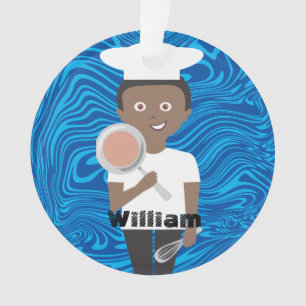 African American boy chef frying pan personalised Ornament