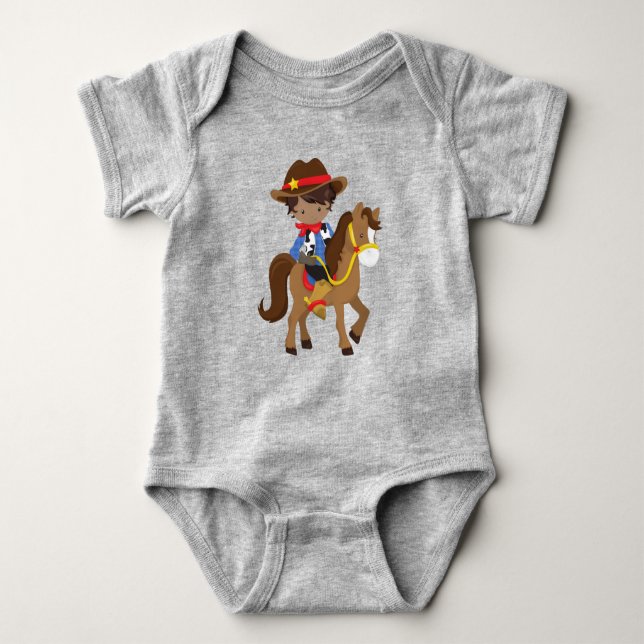 African American Boy, Cowboy, Sheriff, Horse Baby Bodysuit (Front)