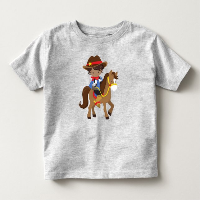 African American Boy, Cowboy, Sheriff, Horse Toddler T-Shirt (Front)