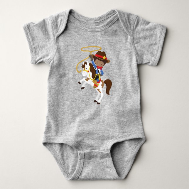 African American Boy, Cowboy, Sheriff, Lasso Baby Bodysuit (Front)